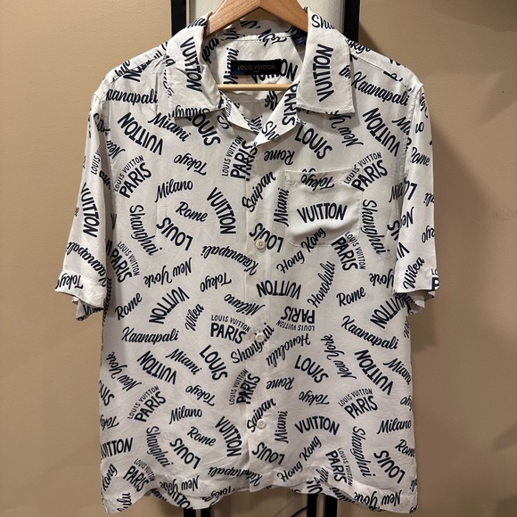 Louis Vuitton x Kim Jones SS18 Cities White Silk Button Up Shirt